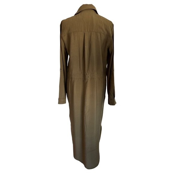 Maeve Anthropologie Dress Size 4 Olive Shirt Collared Pockets Quiet Luxury Minim - Picture 7 of 11